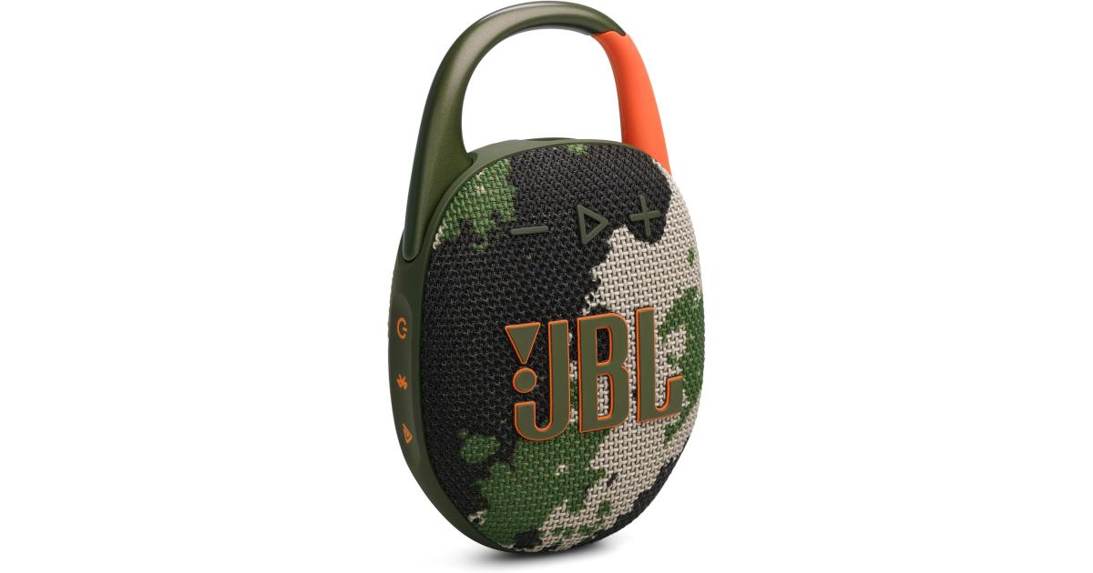 JBL Clip 5 - Ultra-Portable, Waterproof & Dustproof Bluetooth Speaker, Big Pro Sound with Punchy bass, Integrated Carabiner, Up to 12 Hours of Play, Made in Part with Recycled Materials , Squad