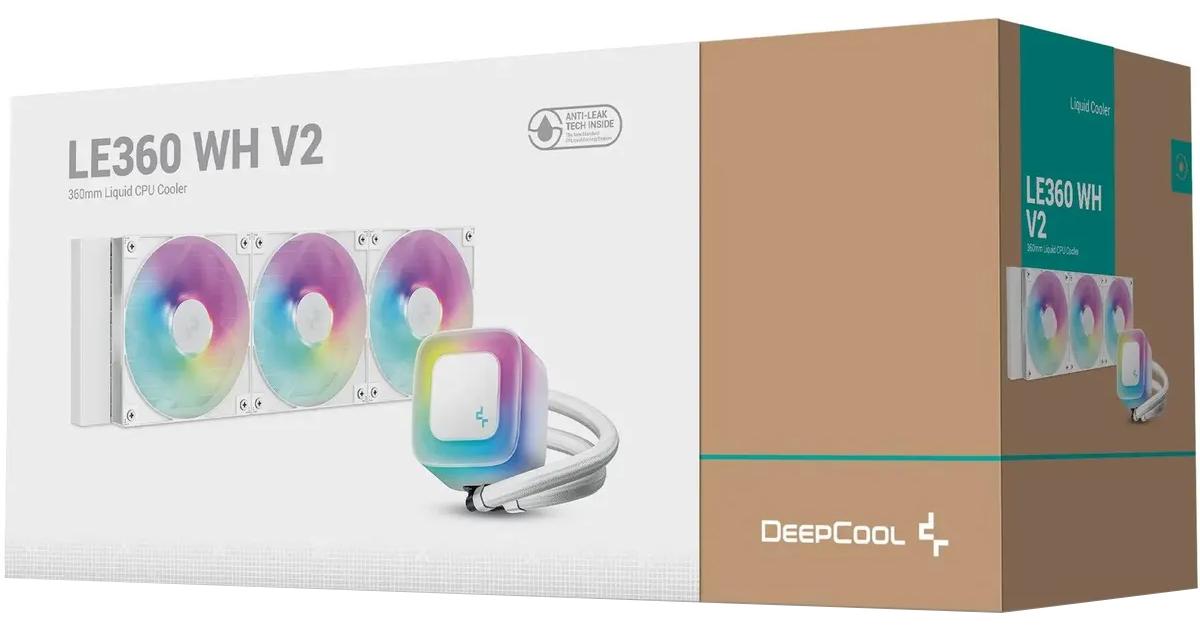معالج DeepCool LE360 V2 Liquid Cooler, 360mm Radiator, 3x 120mm Pre-Installed aRGB Fan, 2100 RPM Fan Speed, 75.89 CFM Fan Airflow, Hydro Bearing Type, Anti-Leak Technology, White