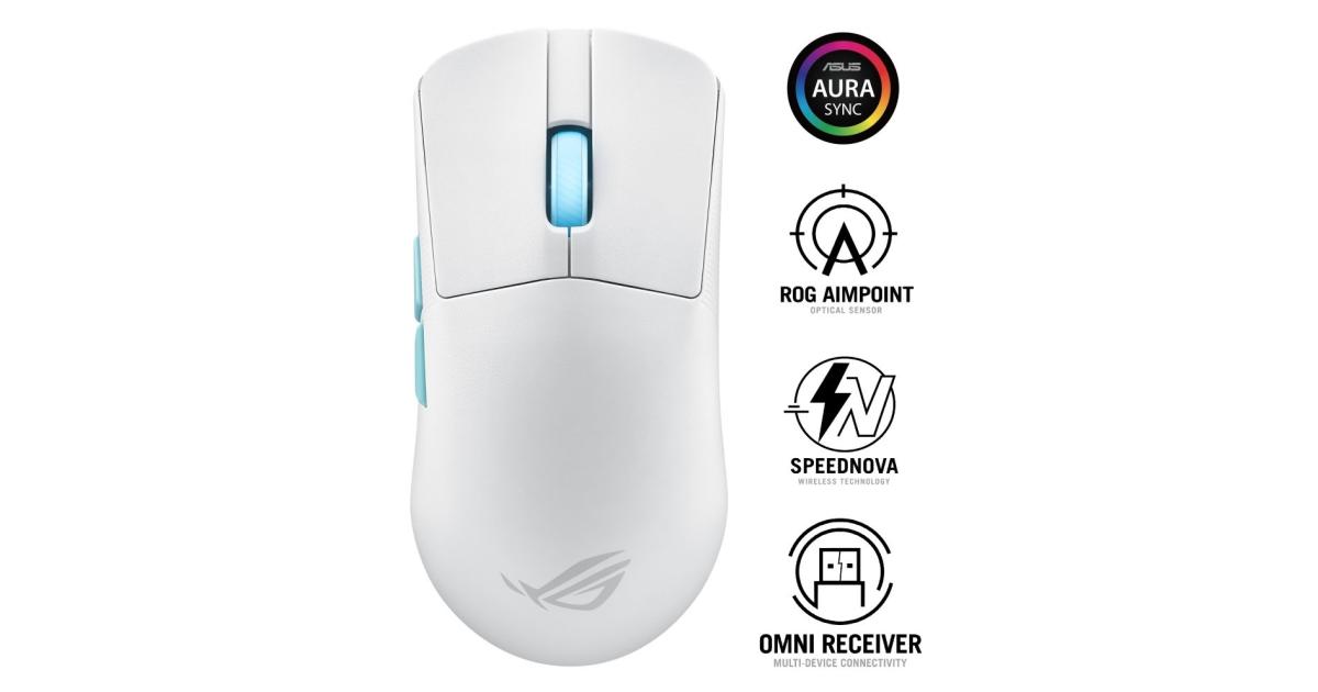 ماوس ألعاب لاسلكي Asus P713 ROG Harpe Ace Aim Lab Edition , 88 Hour Battery Life, Speednova Technology, 36000 DPI Sensor, 70M Click Durability, 1000hz Rolling Rate, White