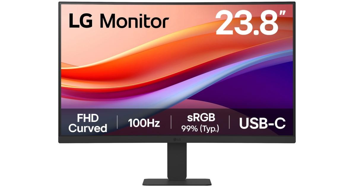LG 24U421A 24" 1500R Curved Full HD 100Hz HDR10, 3-Side Borderless, LG Switch App, HDMI, USB Type-C 15W PD, Tilt Slim Stand, Black