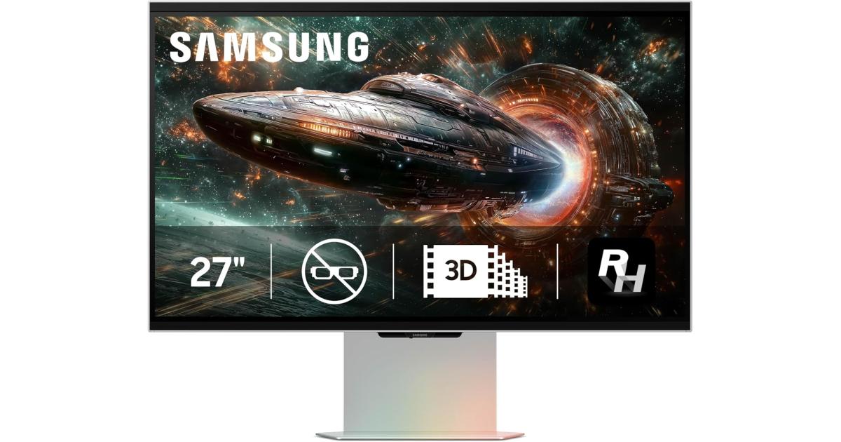 موزع منافذ (USB Hub) SAMSUNG G90XF Odyssey 3D 27" IPS 4K UHD 165Hz Al Glasses-Free 3D Video Conversion, 1ms, HDR10+, HDMI 2.1 FreeSync Premium, Pivot Stand, Speakers, , Silver