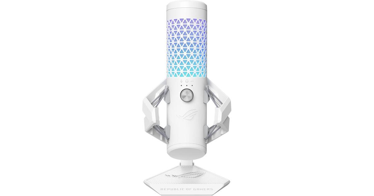 ASUS ROG Carnyx Professional Cardioid Condenser Gaming Microphone, 192 kHz / 24-bit Sampling Rate, High-pass Filter & Built-in Pop Filter, Touch Mute, AuraSync RGB Lighting, White