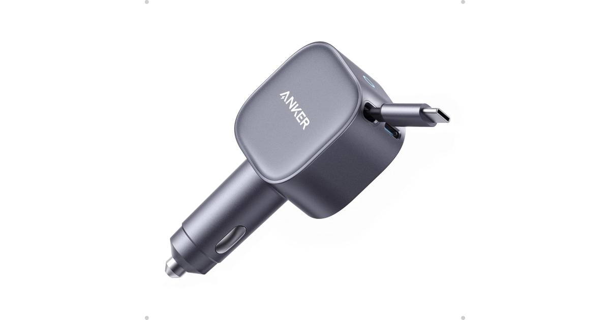 لابتوب آبل MacBook Pro Anker USB-C Car Charger, 75W Max Ultra-Compact Type-C Fast Car Charger with Built-in Retractable Cable Car Adapter for iPhone 15/14 Series, Samsung S24/S23, /Air, iPad, and More