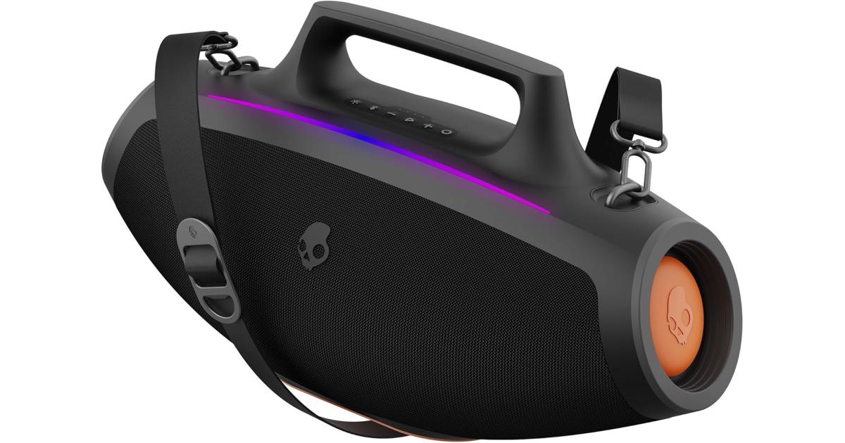 Skullcandy Barrel Bluetooth Boombox Speaker – Water-Resistant Wireless Portable Speaker, with LED Lightshow Mode, 12 Hour Battery, Multi-Link, & USB-C & USB-A Output Charging - Black