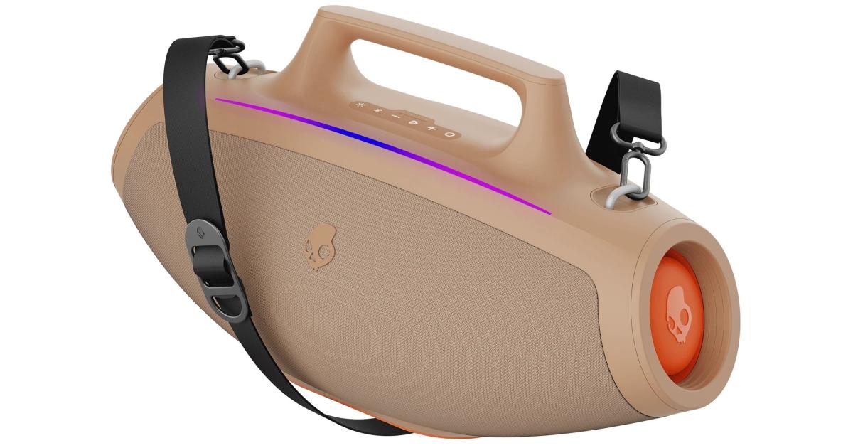 Skullcandy Barrel Bluetooth Boombox Speaker – Water-Resistant Wireless Portable Speaker, with LED Lightshow Mode, 12 Hour Battery, Multi-Link, & USB-C & USB-A Output Charging - Primer