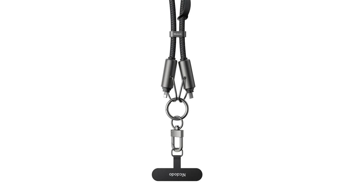 Mcdodo CA-6820 USB-C to Lightning Cable, PD 36W Rapid Charging, iPhone Cable, High Speed Data Transfer, Mobile Strap, Shoulder Strap/Neck Strap, Type-C lightning Cable, Multi-Cable 1.2M- Black