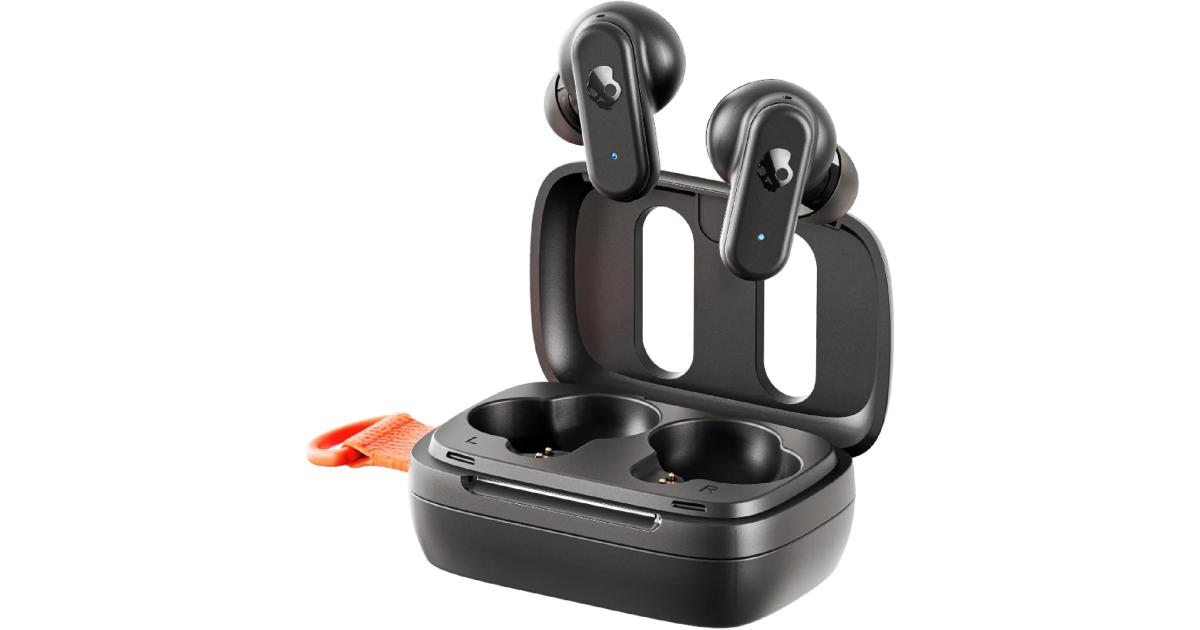 سماعات Skullcandy Dime 3 Wireless Earbuds, Bluetooth , Noise Isolating Fit, Up to 20 Hours Battery, Microphone for iPhone Android, Easy Carry with Integrated Lanyard - True Black