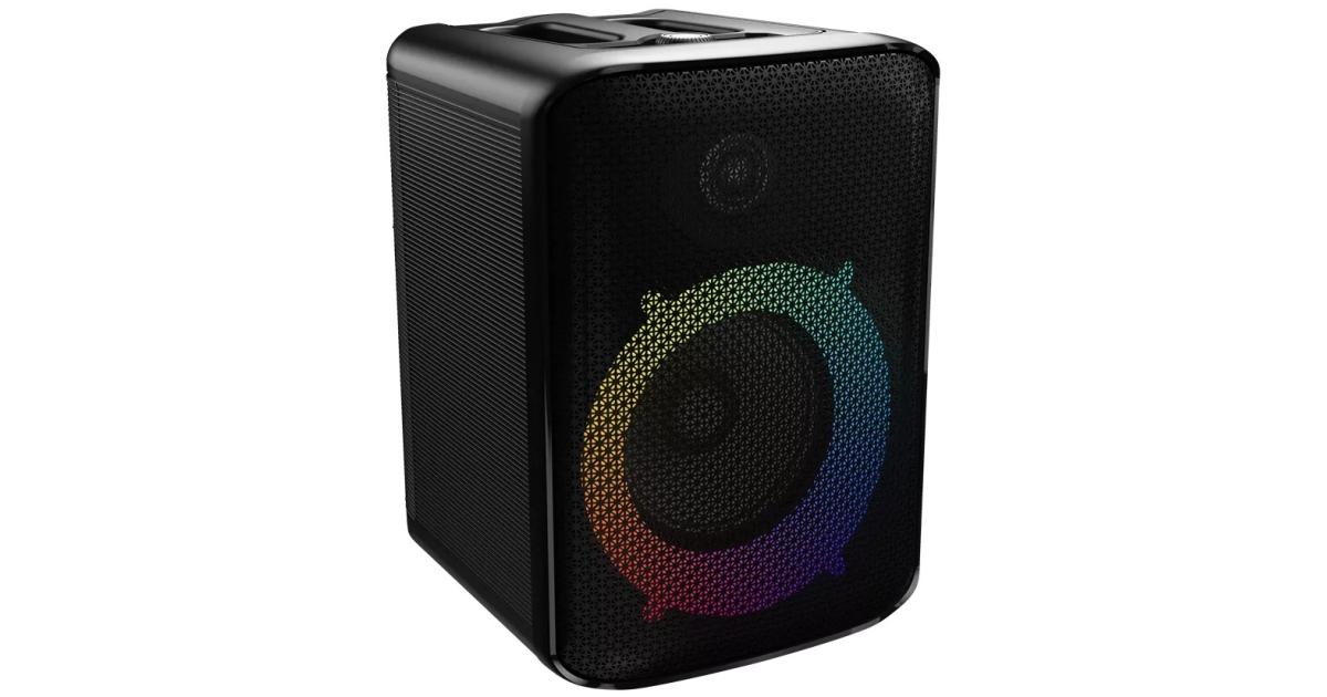 باور بنك (شاحن متنقل) HiFuture Event 80W Portable Bluetooth Speaker – Dual Drivers, Dynamic RGB Lights, Karaoke-Enabled with Mic Input, TWS Pairing, Function, IPX4 Waterproof, 4000mAh Battery – Black