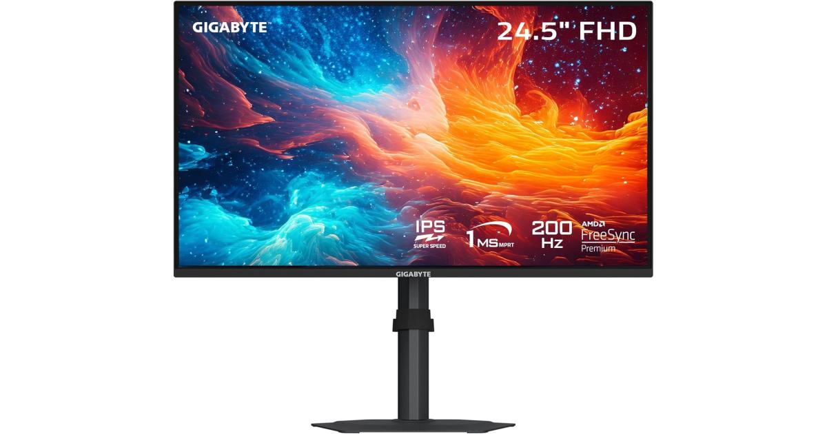 GIGABYTE G25F2 25" Super Speed IPS Full HD 1ms 200Hz 120% sRGB HDR 10 AMD FreeSync Height Adjustable w/ 2x HDMI & 1x DP Interface & Speakers - Black