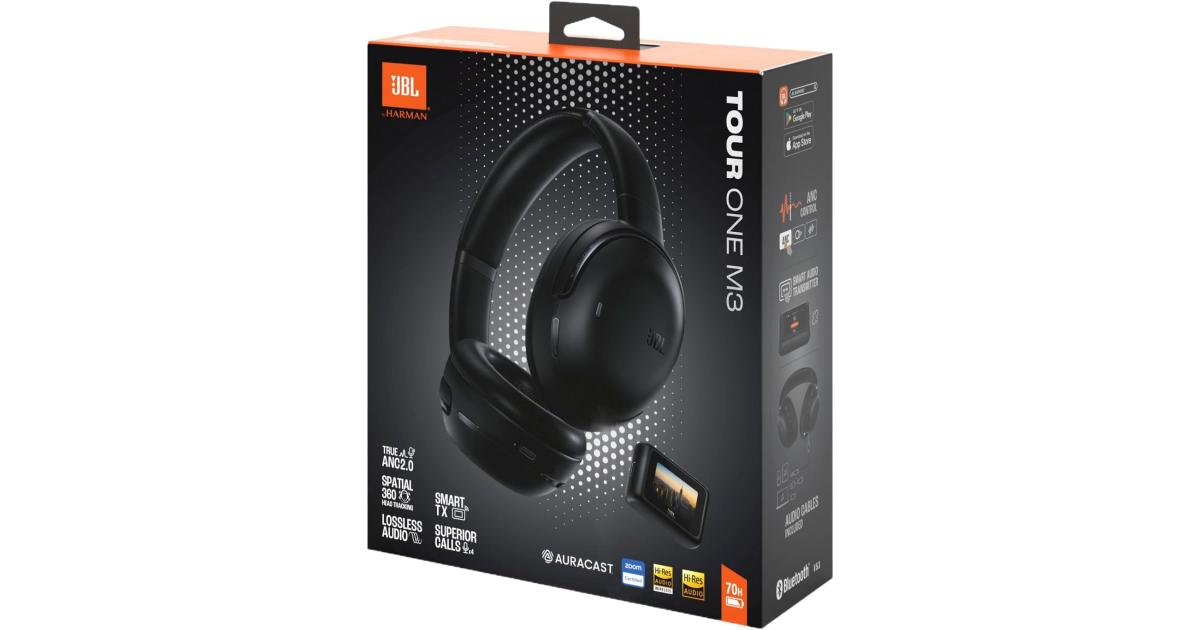 سماعات JBL Tour One M3 Smart Tx - Wireless Over-Ear Noise Cancelling with Smart Transmitter, Hi-Res Audio (3.5mm or USB-C), Spatial 360 Sound with Head Tracking & 70Hrs of Playback (Black)