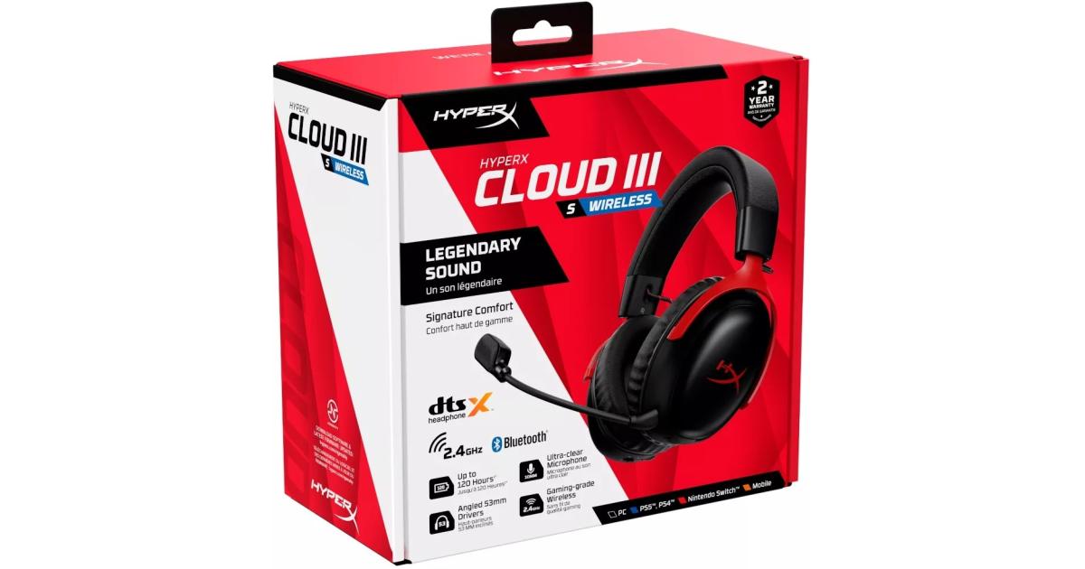 HyperX Cloud III S (2025) Wireless 2.4GHz & Bluetooth 53mm Angled Drivers Memory Foam Durable Frame 10mm Microphone up to 120-hour Battery For PC; Mac; PS5; Mobile; Switch - Red
