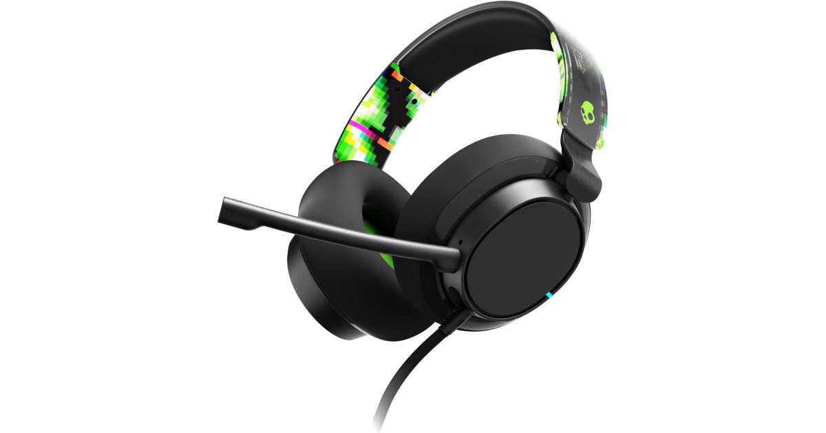 سماعة ألعاب (رأس) Skullcandy SLYR Pro Multi-Platform Wired for Xbox, Removable Mic, Lightweight Design, Ultra-Soft Memory Foam Ear Cushions, Mute and Volume Controls, PC, Xbox, PlayStation - Black\Green