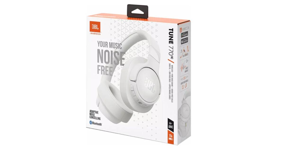 JBL TUNE 770NC Adaptive Noise Cancelling Over-Ear Bluetooth 5.3 Up to 70H battery Speed Charge Lightweight Comfortable & Foldable design - White