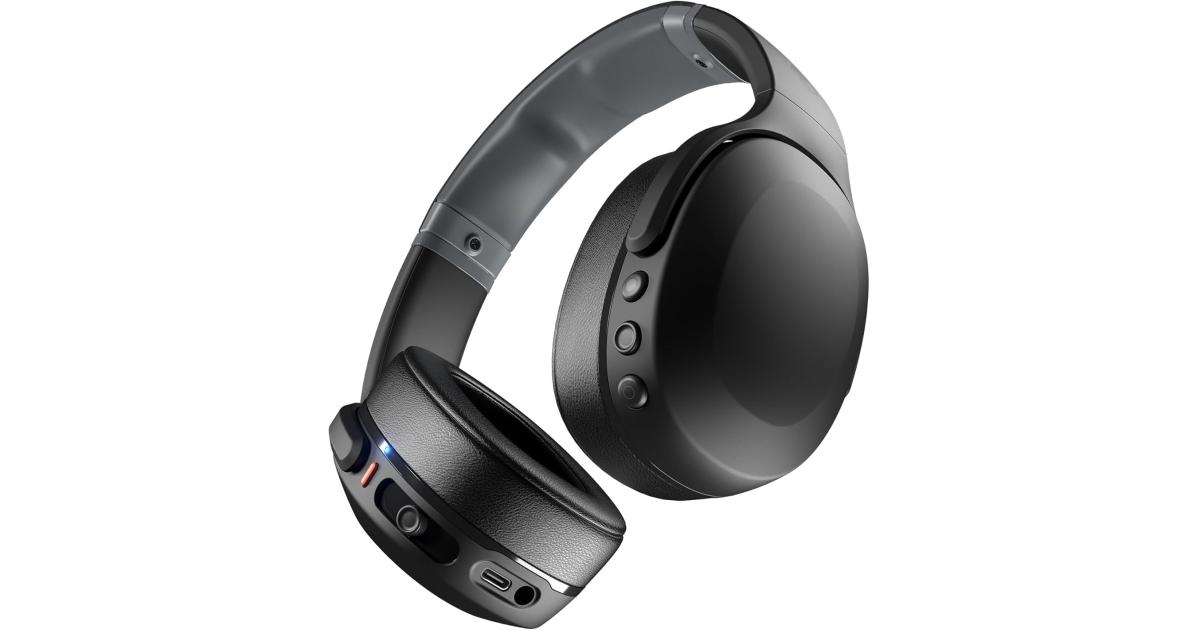 سماعات Skullcandy Crusher Evo Wireless Bluetooth with Multi-Sensory Bass and Charging Cable, Noise Isolating Over-Ear Fit, Up to 40 Hours Battery, Microphone for iPhone Android - Black