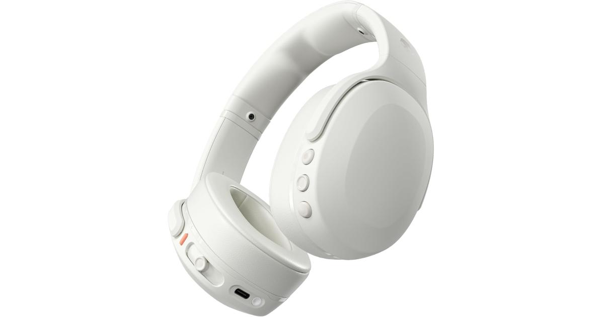 سماعات Skullcandy Crusher Evo Wireless Bluetooth with Multi-Sensory Bass and Charging Cable, Noise Isolating Over-Ear Fit, Up to 40 Hours Battery, Microphone for iPhone Android - Bone