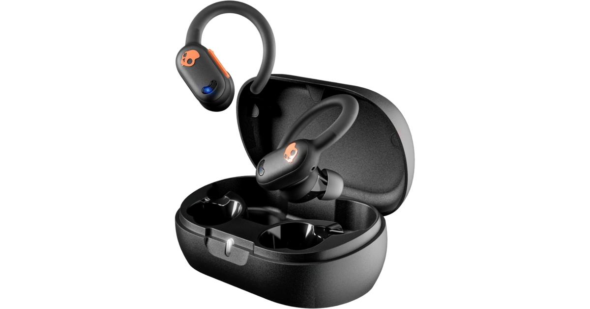 سماعات Skullcandy Push ANC Active Wireless Earbuds, Bluetooth , Noise Cancelling, 58 Hours Battery, Secure-Fit Over-Ear Hanger, Sweat and Waterproof, Microphone for iPhone Android - Black/Orange