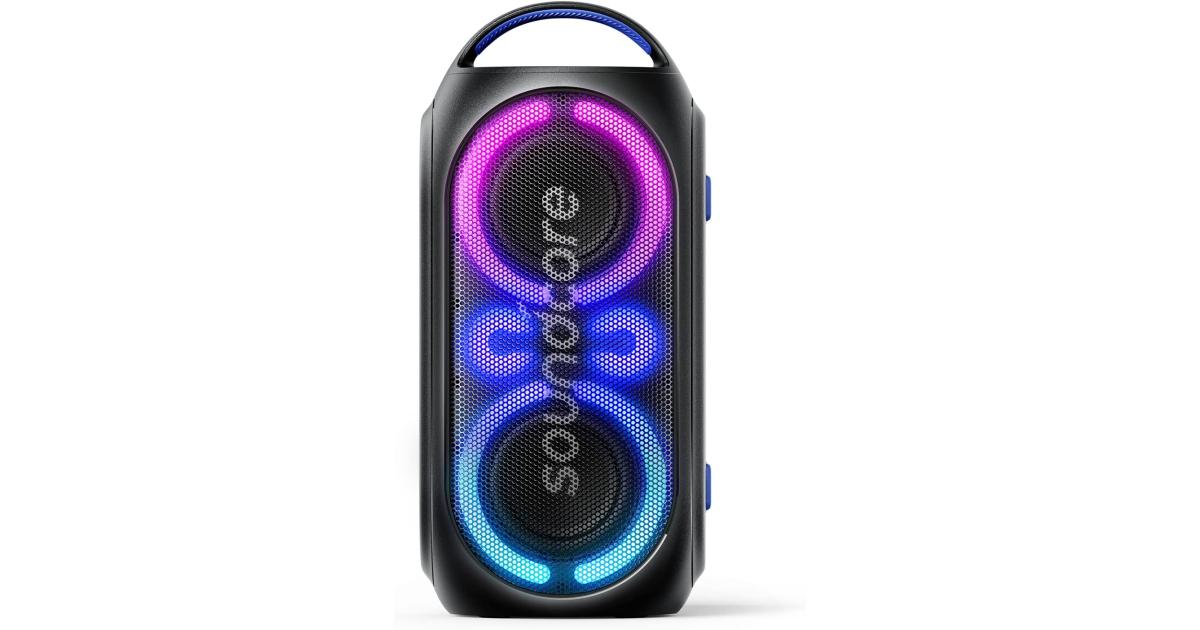 Soundcore Anker Rave Party 2 Portable Speaker, 120W Stereo Sound, PartyCast 2.0, Light Show, IPX4 Water-Resistant, 16H Playtime, Mic Input, Custom EQ & Bass Up for Party, Tailgating, Backyard, Pool - Black