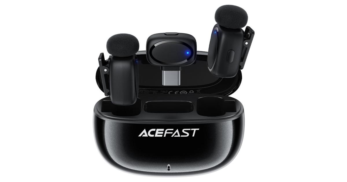 ACEFAST R2 Wireless Lavalier Dual Microphone For iPhone Android USB-C AI Noise Reduction Low Latency Lossless Sound Mics - Black