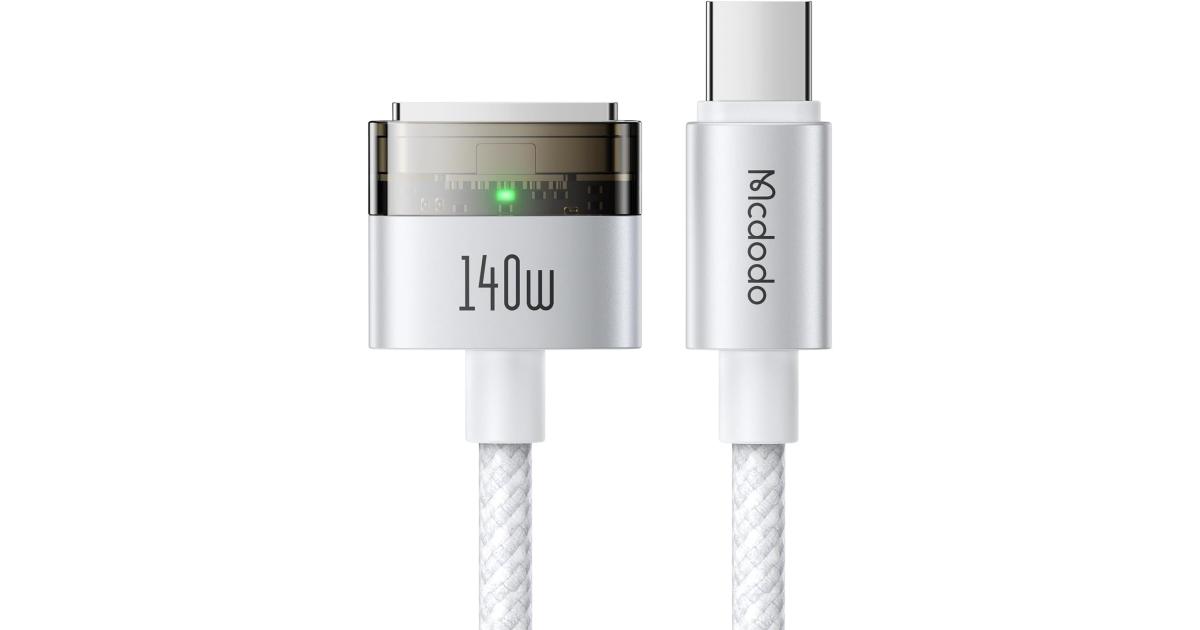 Mcdodo 140W USB-C to Mag-safe 3 Magnetic Charging Cable, 140W Rapid Charging, Mag-safe 3 Charging Cable, Magsafe Charging Cord for Mac Models Compatible with MacBook Air (13/15" M4 Chip), MacBook Pro - White