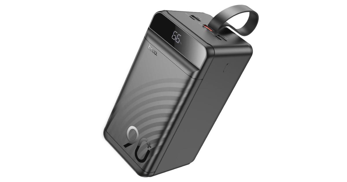 باور بنك (شاحن متنقل) HOCO J123D Mobile with 90,000mAh capacity 22.5W+PD20W, 3 × USB-A and Type-C Outputs, LED Digital Display of Power Level. Green indicator of PD / QC fast charging. Fully Compatible - Black