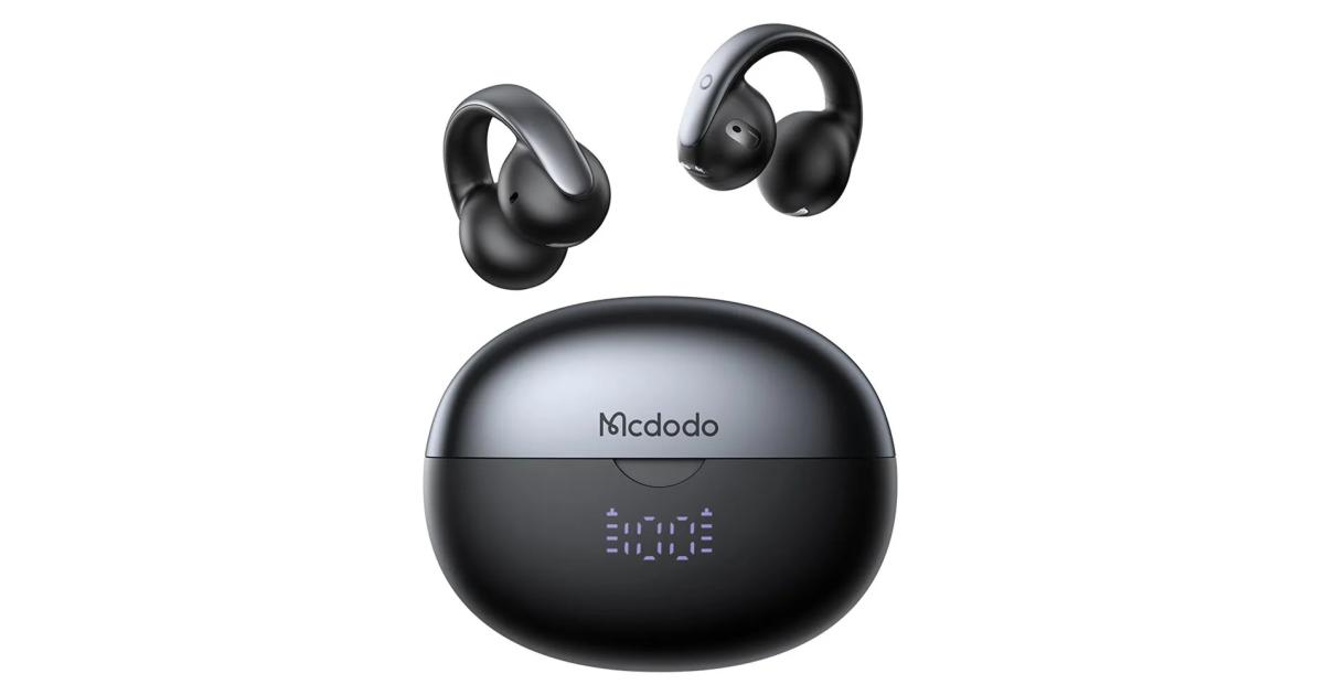 MCDODO HP-8160 Air O3 Clip-On Open-Ear Earbud LED Battery Display, Bluetooth 5.4, up to 24H Listening time with charging case - Black
