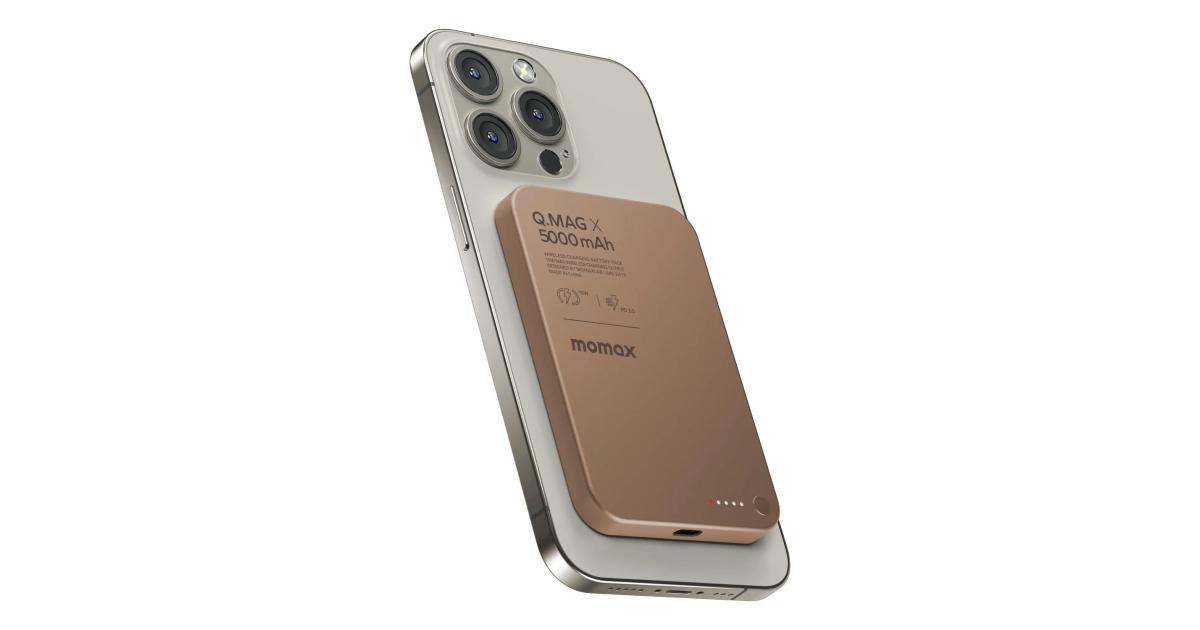 باور بنك (شاحن متنقل) Momax Q.Mag X 5000mAh Gen2 15W Ultra Slim MagSafe Wireless - Sandstone