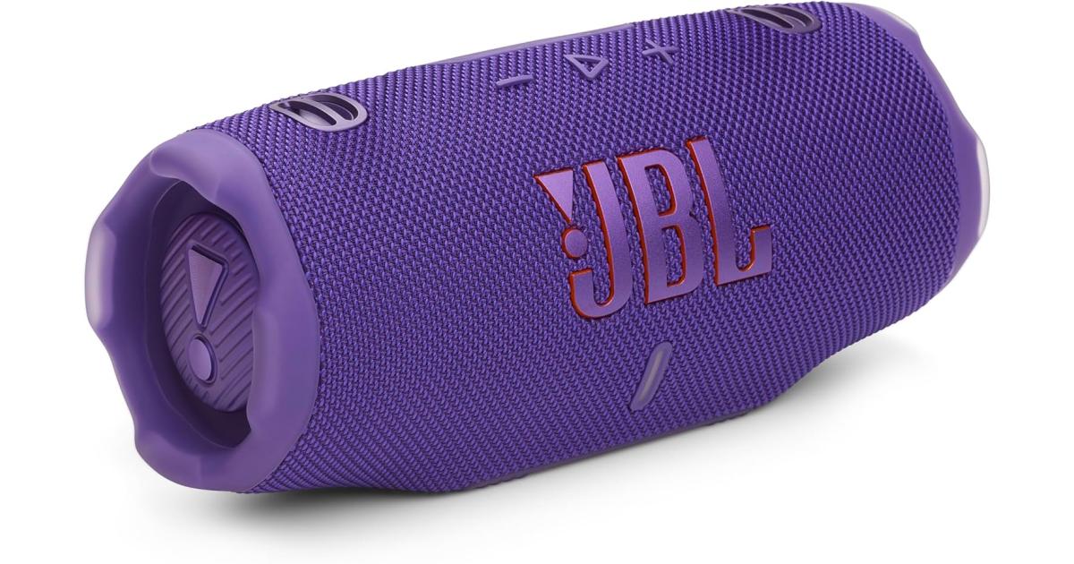 باور بنك (شاحن متنقل) JBL Charge 6 - Portable Waterproof & Drop-Proof Bluetooth Speaker, Bold Pro Sound with AI Sound Boost, 28Hrs of Playtime, Built-in & Comes with a Sturdy/Removable Carrying Strap - Purple