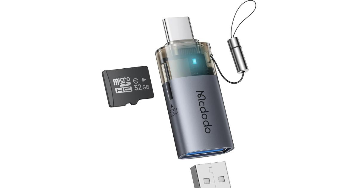 Mcdodo USB to USB-C Adapter with Micro SD Card Slot,TF Card Reader Type-C to USB 3.0 OTG Adapter Support Camera Mouse Keyboard Connect U Disk,Fit iPhone 16 15 MacBook iPad Galaxy