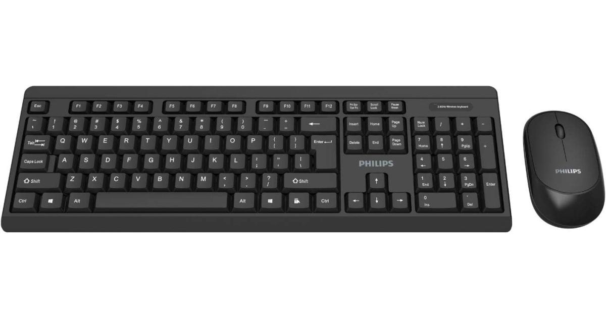 لابتوب Philips MK324 Wireless Keyboard and Mouse Combo | Ambidextrous, Low-Profile | Adjustable DPI Mouse, Full-Sized Keyboard, | Plug and Play for Windows, , PC or Notebook