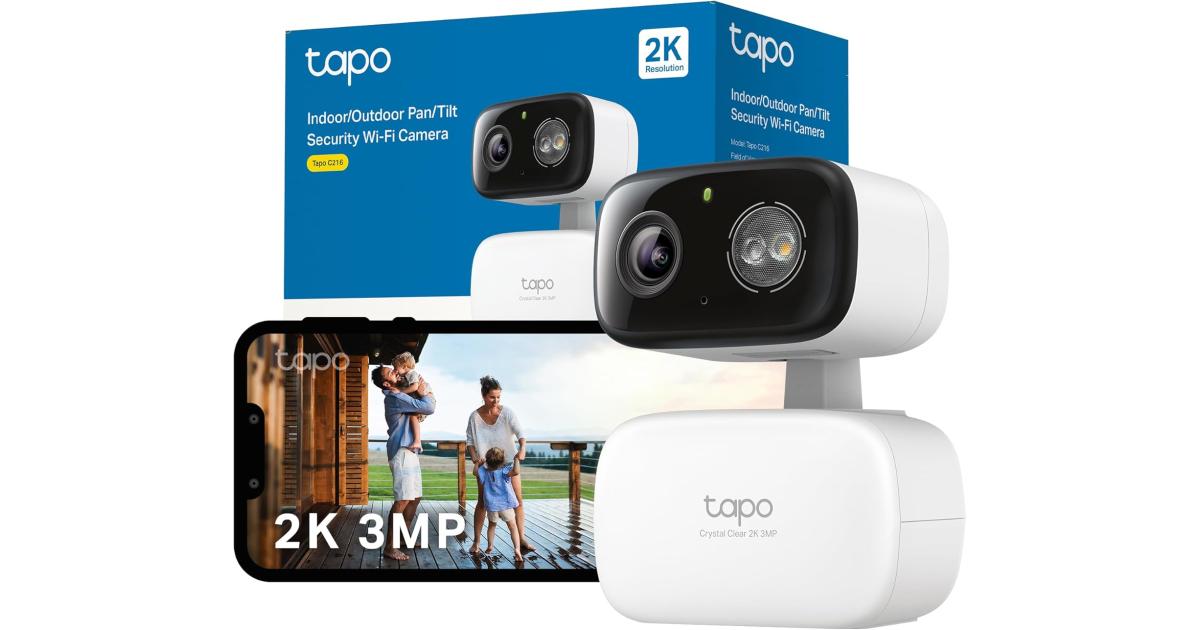 Tapo C216 2K 3MP Outdoor Camera 360°Pan/Tilt, IP65 Color Night Vision, Security Camera Outdoor WiFi, Smart AI Detection,Spotlights, Indoor Cameras House Security, CCTV, Alexa/Google