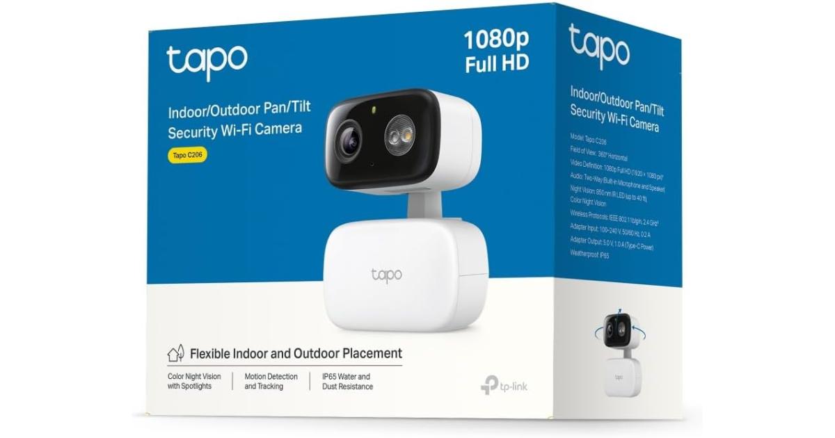 TP-Link Tapo C206 Mini Surveillance Camera Recording 1080P 360° Coverage for Indoor and Outdoor, AI Detection and Notifications, MicroSD Card up to 512GB