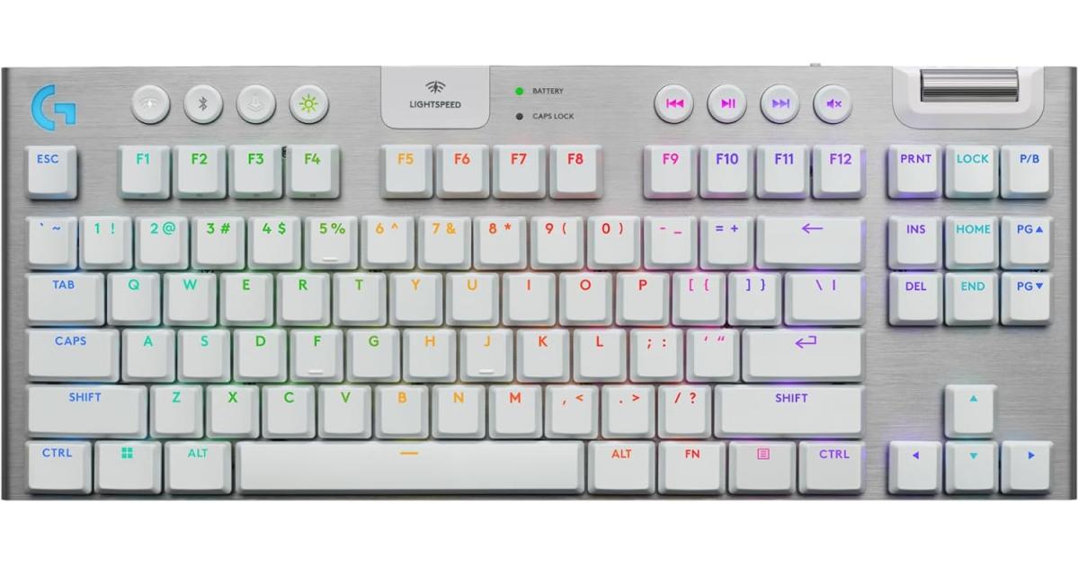كيبورد Logitech G915 X LIGHTSPEED TKL Tactile Wireless Gaming – Tactile GL Low‑Profile Switches, Tri‑Mode Connectivity, KEYCONTROL Customization, LIGHTSYNC RGB, Aluminum Alloy Build, White
