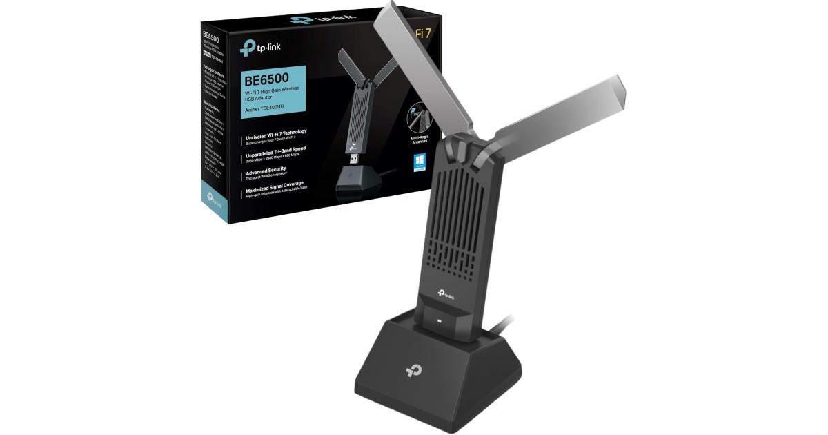 TP-Link Archer TBE400UH BE6500 WiFi 7 Dongle High Gain USB WiFi Adapter for PC, Tri-Band, MLO, Broader Coverage,OFDMA, MU-MIMO and Multi-RU, USB 3.0, WPA3, Easy Installation - Black