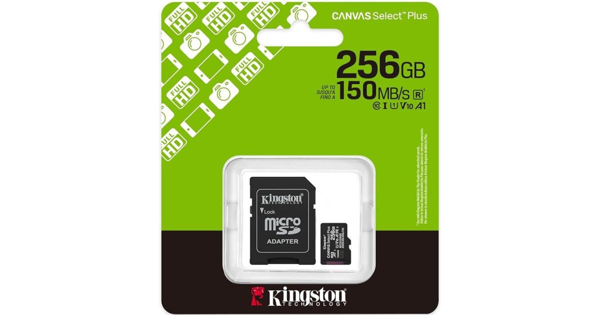 Kingston SDCS3/256GB Canvas Select Plus 256GB microSDXC Card Up to 150MB/s A1 Class 10 UHS-I with Adapter