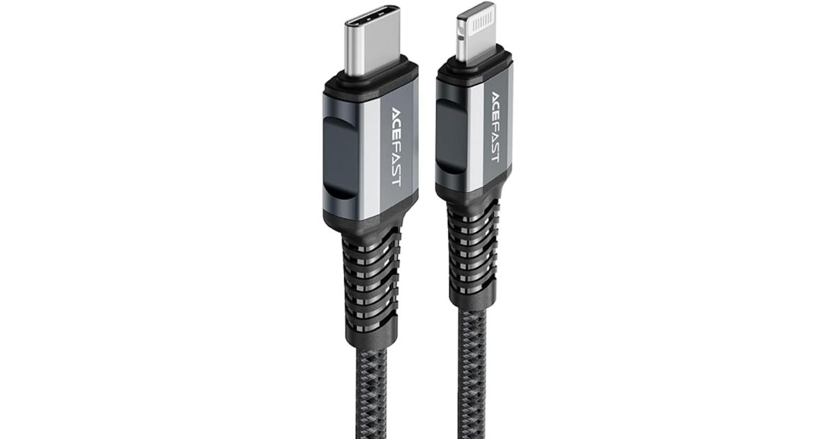 ACEFAST C1-01 - USB-C To Lightning Plug, MFI Certified, Fast Charging And Data Transmittion Cable (PD 30W - 3A - 1.2M), Aluminum Alloy, Compatbile With iPhone 13/12/ 11, iPad, Airpods - Deep Grey