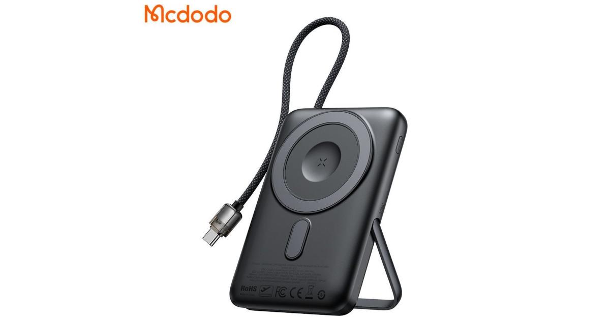 Mcdodo MC-6320 Digital Display Magnetic Power Bank 10000mAh 20W With USB-C Cable & Stand Wireless Charging for Phone watch Earbuds - Black