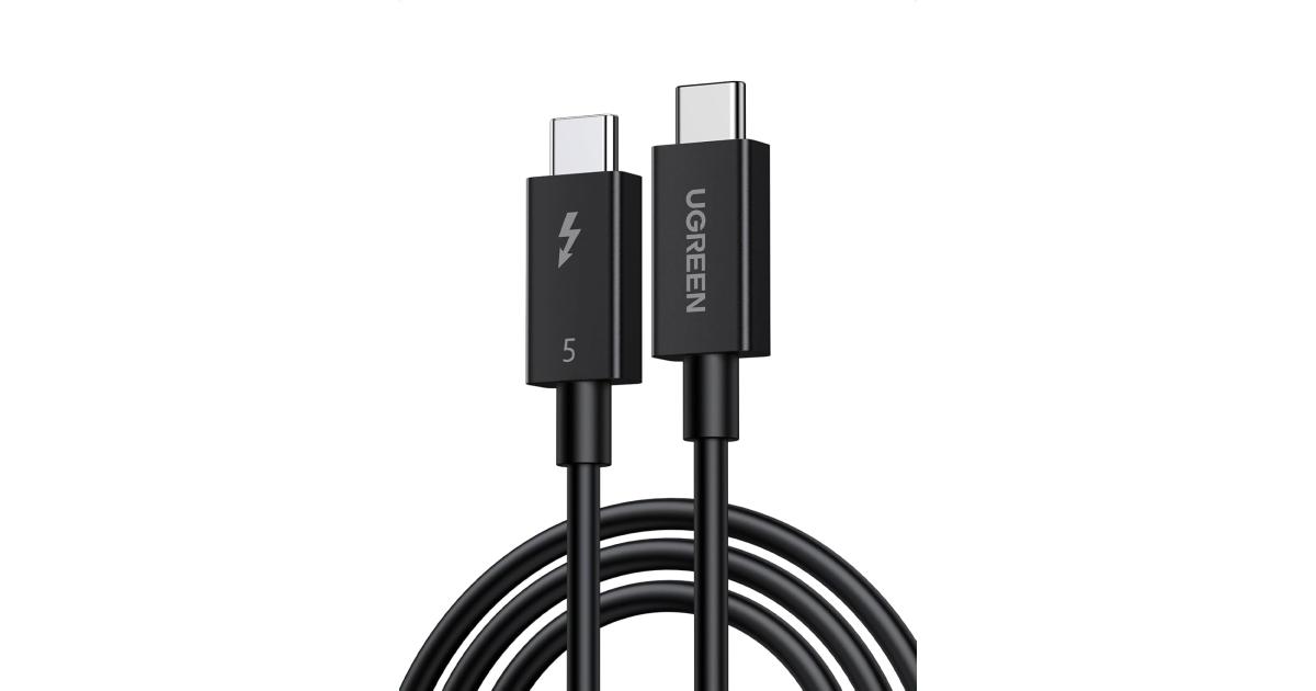 لابتوب آبل MacBook Pro UGREEN 240W 80Gbps Thunderbolt 5 Cable with 120Gbps Bandwidth Boost, Intel Certified USB C Cable, 16K/8K@60Hz Compatible with Thunderbolt 4, USB4, iPhone 17 Pro Max, , Dell XPS, Hub, 1M - Black