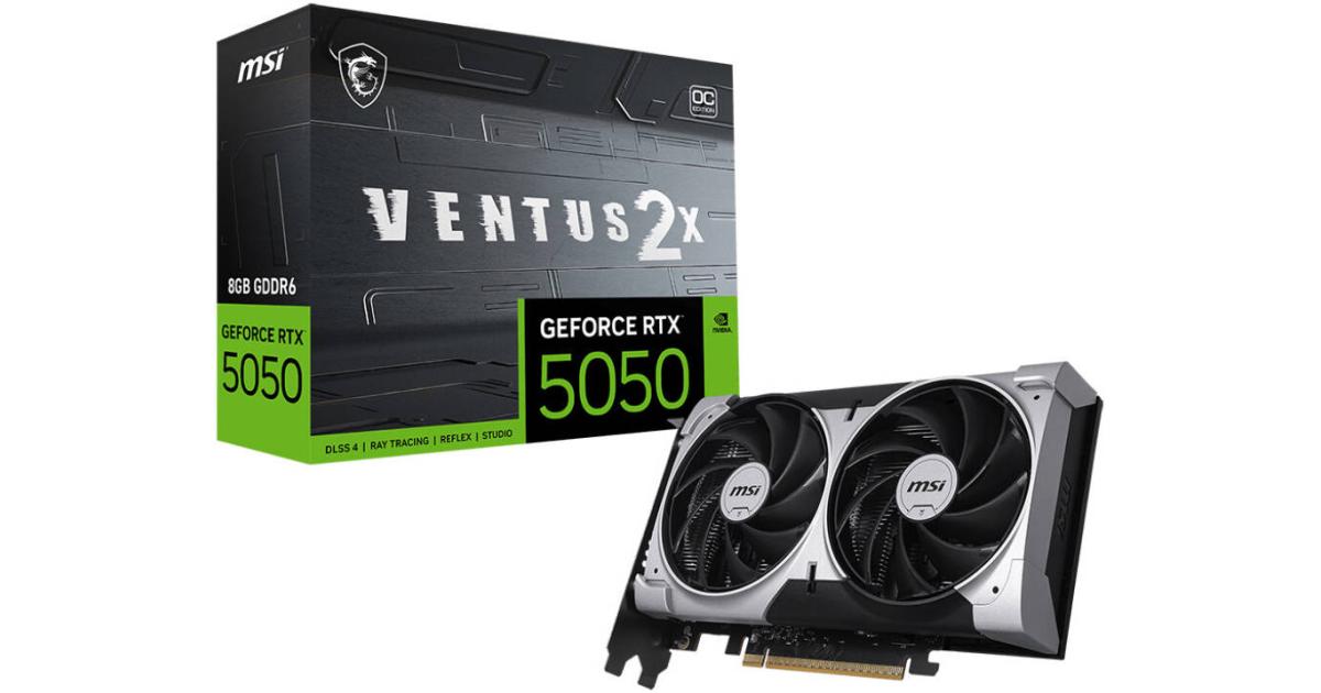 كرت شاشة MSI GeForce RTX 5050 8G VENTUS 2X OC 8GB , GDDR6 128-Bit Memory, 2602 MHz Engine Clock, 20 Gbps Memory Clock, 2560 CUDA Cores