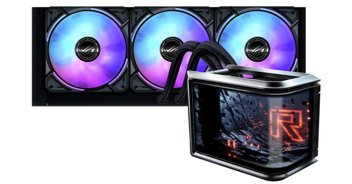 معالج ASUS ROG Ryuo IV SLC 360 ARGB Liquid Cooler, 6.67" AMOLED Display, 360mm Radiator, 3x 120mm MF-12C aRGB Fans, 2650 RPM Speed, 71.44 CFM Fan Airflow, Black