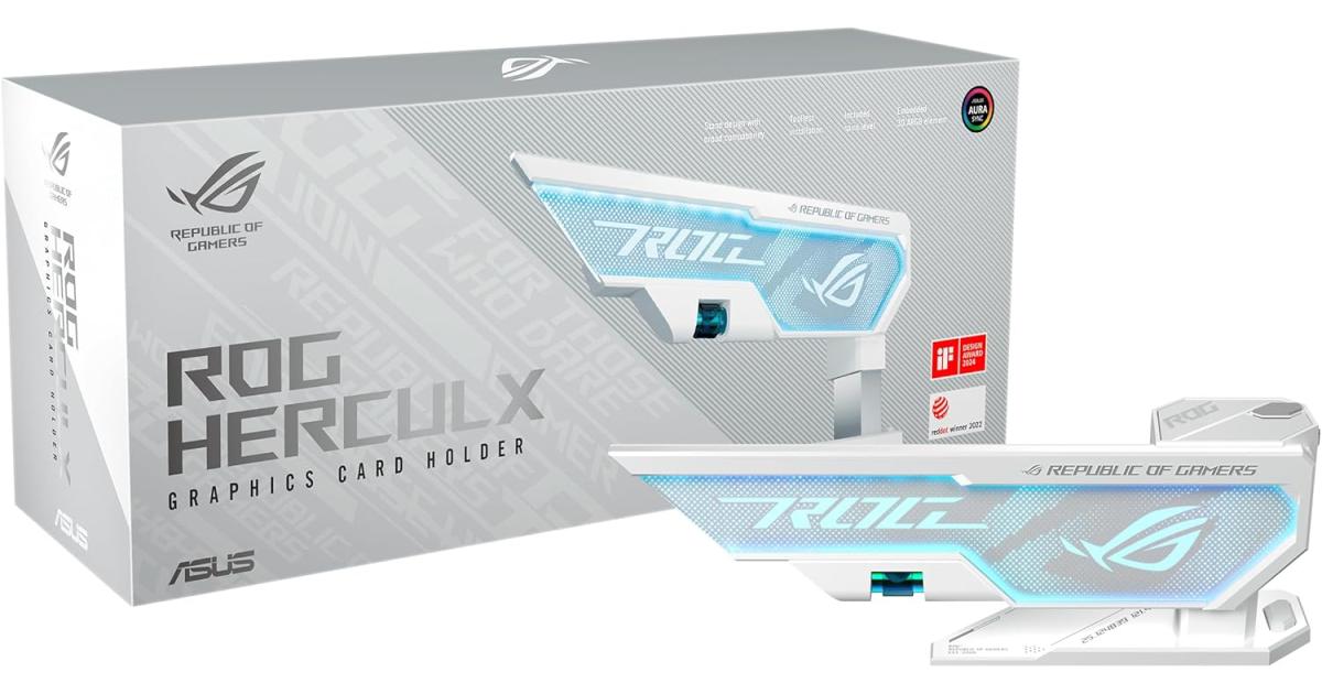 كرت شاشة Asus XH01 ROG Herculx Holder Toolless Mount Zinc Alloy Structure Height Adjustable , White