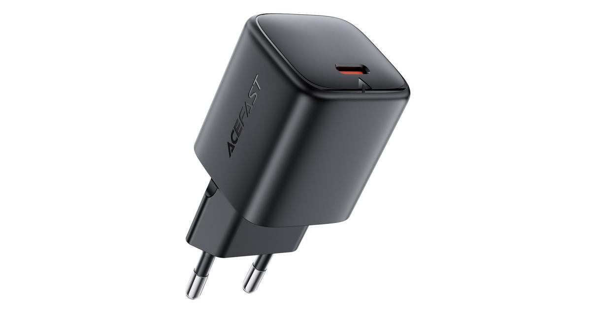 ACEFAST A119 USB-C Mini GaN Wall Charger 45W PD Fast Charging Travel Adapter - EU Plug - Black