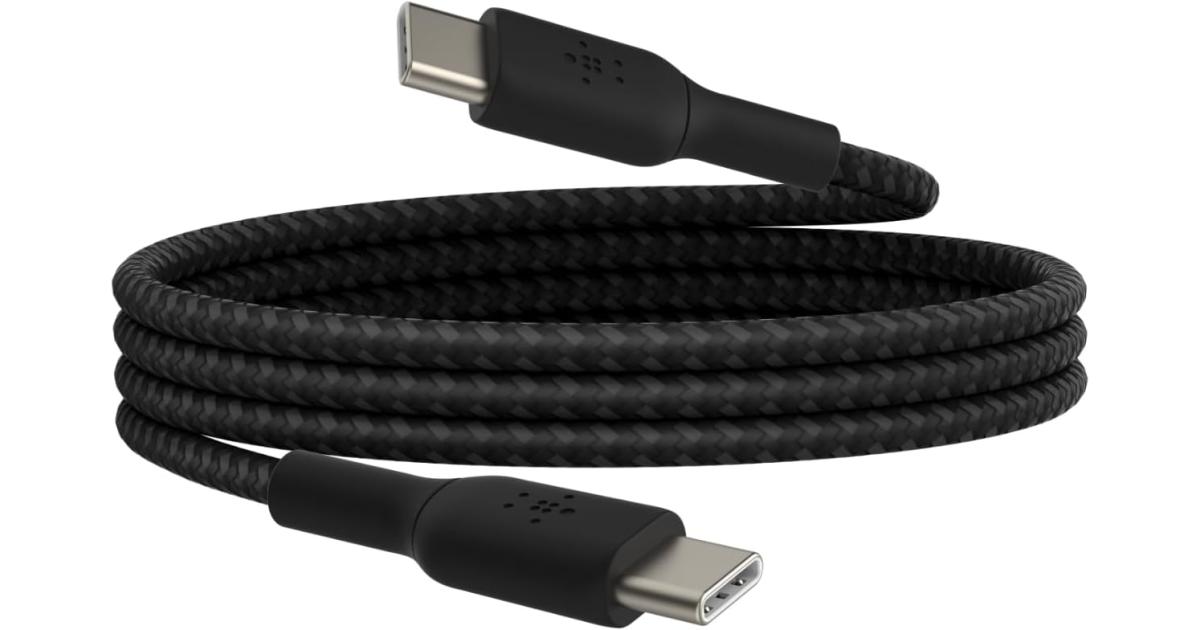 Belkin BoostCharge Braided USB-C to USB-C Cable (1M/3.3ft) for iPhone 16, iPhone 16 Pro, iPhone 16 Pro Max, Galaxy S25, S24, Note, Pixel 9 & 8, iPad Pro, Nintendo Switch 2 & More - Black