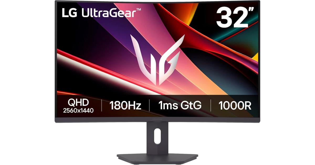 LG UltraGear 32G600A G6 32" Curved 1000R 2K QHD 180Hz 1ms HDR 10 sRGB 99% AMD FreeSync Borderless Design w/2x HDMI 1x Display Port - Black