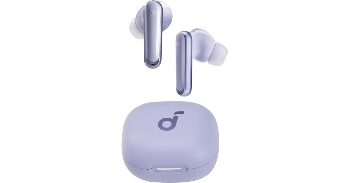سماعات Anker Soundcore P40i Bluetooth , 11mm Drivers, Adaptive ANC, 6 Mics, AI Clear Calls, Wireless Charging Compatible, BT5.3, IPX5 Water-Resistant, up to 60H Playtime, Built-In Phone Stand - Purple