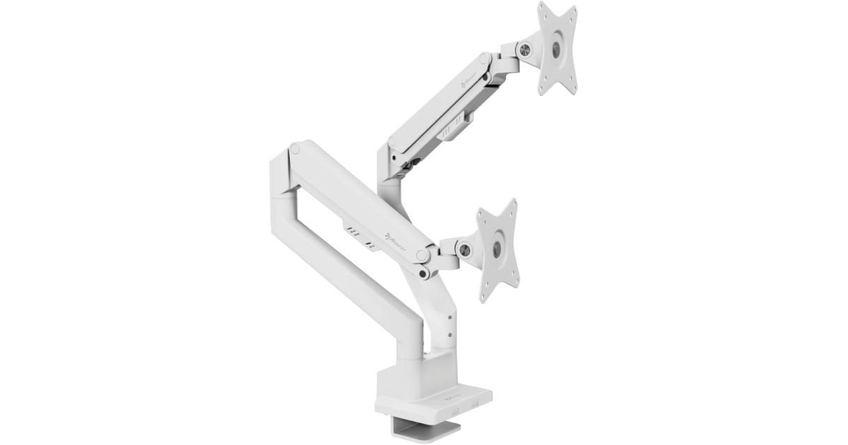 شاشة Arozzi Alzare Neo Duo Gas Spring Dual Arm Support up to 9KG 360° Screen Rotation Adjustable Height & Full Motion - White