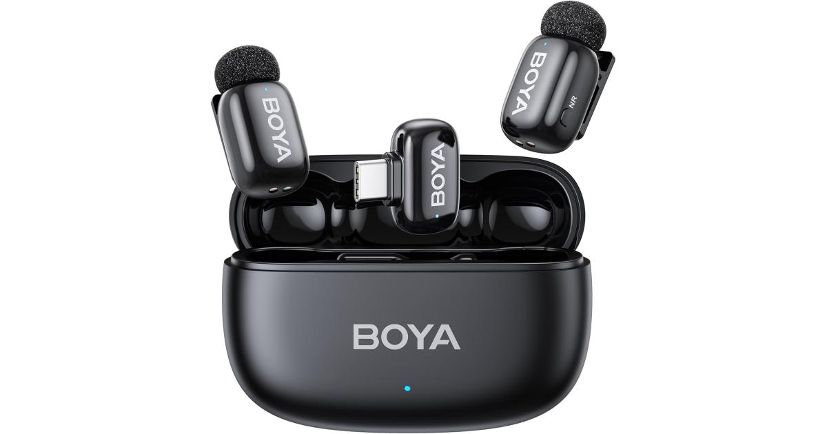 BOYA mini 2-02 (Type-C) Wireless Lavalier Microphones for iPhone 15/16/17 & Android, AI Noise Cancellation, App Control, 30H Battery Life with Charging Case, Lapel Microphone Wireless for Video Recording Vlogging , Black