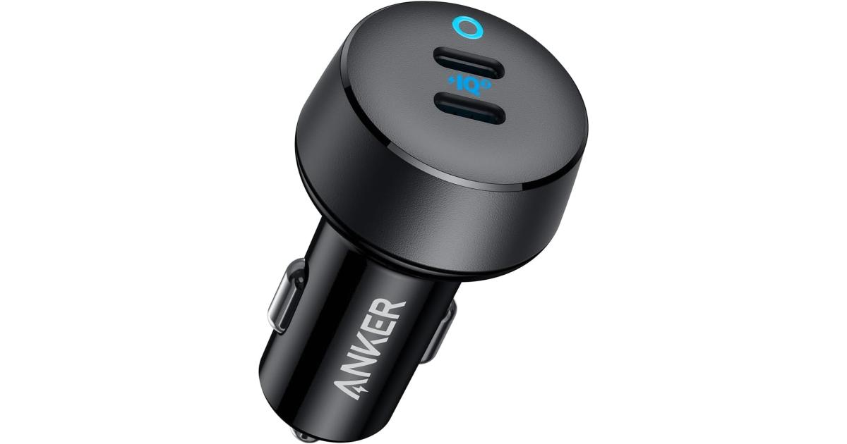شاحن سيارة Anker USB C , 40W 2-Port PowerIQ 3.0 Type C Adapter, iPhone 17 , PowerDrive III Duo with Power Delivery for iPhone 17/17 Pro Max/16/15/14 Series, Galaxy S24/23,AirPods and More