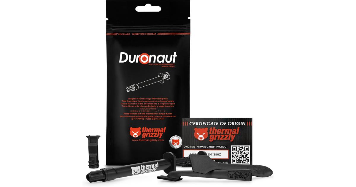 معجون حراري Thermal Grizzly Duronaut - 2 Gram - Enhanced Durability & High Performance - for Maximum Thermal Conductivity While Overclocking CPU/GPU/PS4/PS5/Xbox
