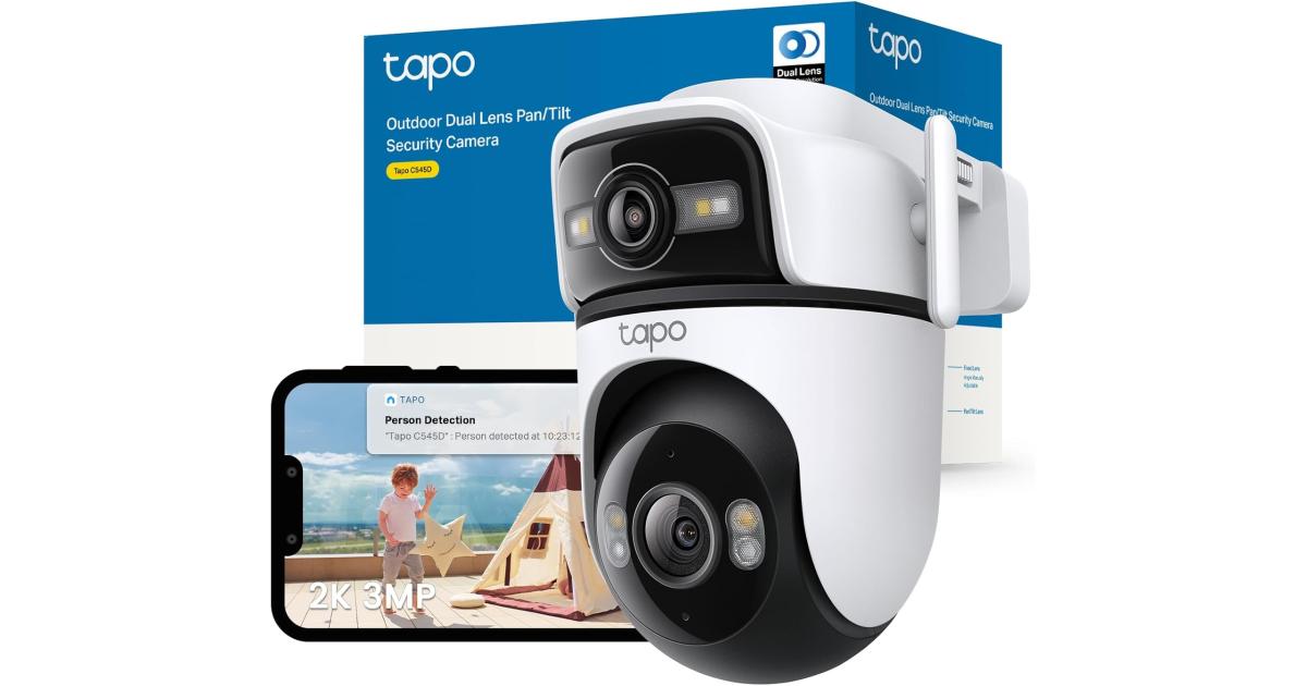 TP-Link Tapo C545D 2K 3MP Dual Lens Outdoor Camera,Security Camera with Smart Tracking,Smart AI Outdoor Camera,CCTV,Night Vision,IP66,2 Way Audio,No Hub,Alexa,Google Home,Flexible Storage,No Monthly fee