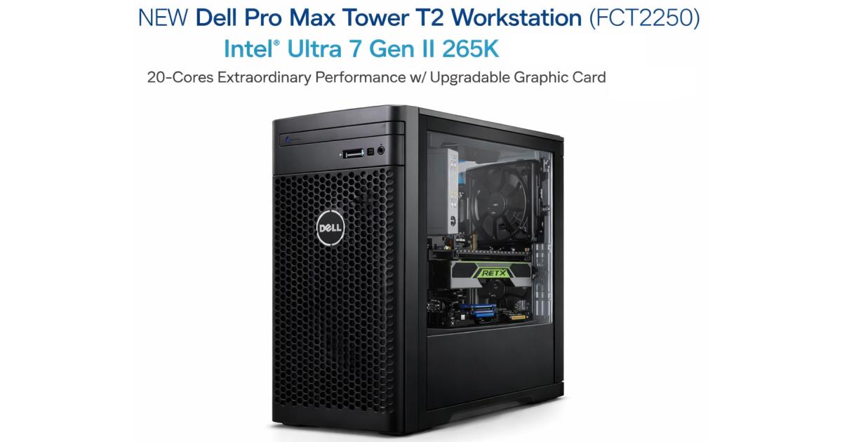 Dell Pro Max Tower T2 Workstation FCT2250 (2025) NEW Intel® Ultra 7 Gen II 265K 20-Cores Extraordinary Performance w/ Upgradable Graphic Card & 3 Years Warranty - Black